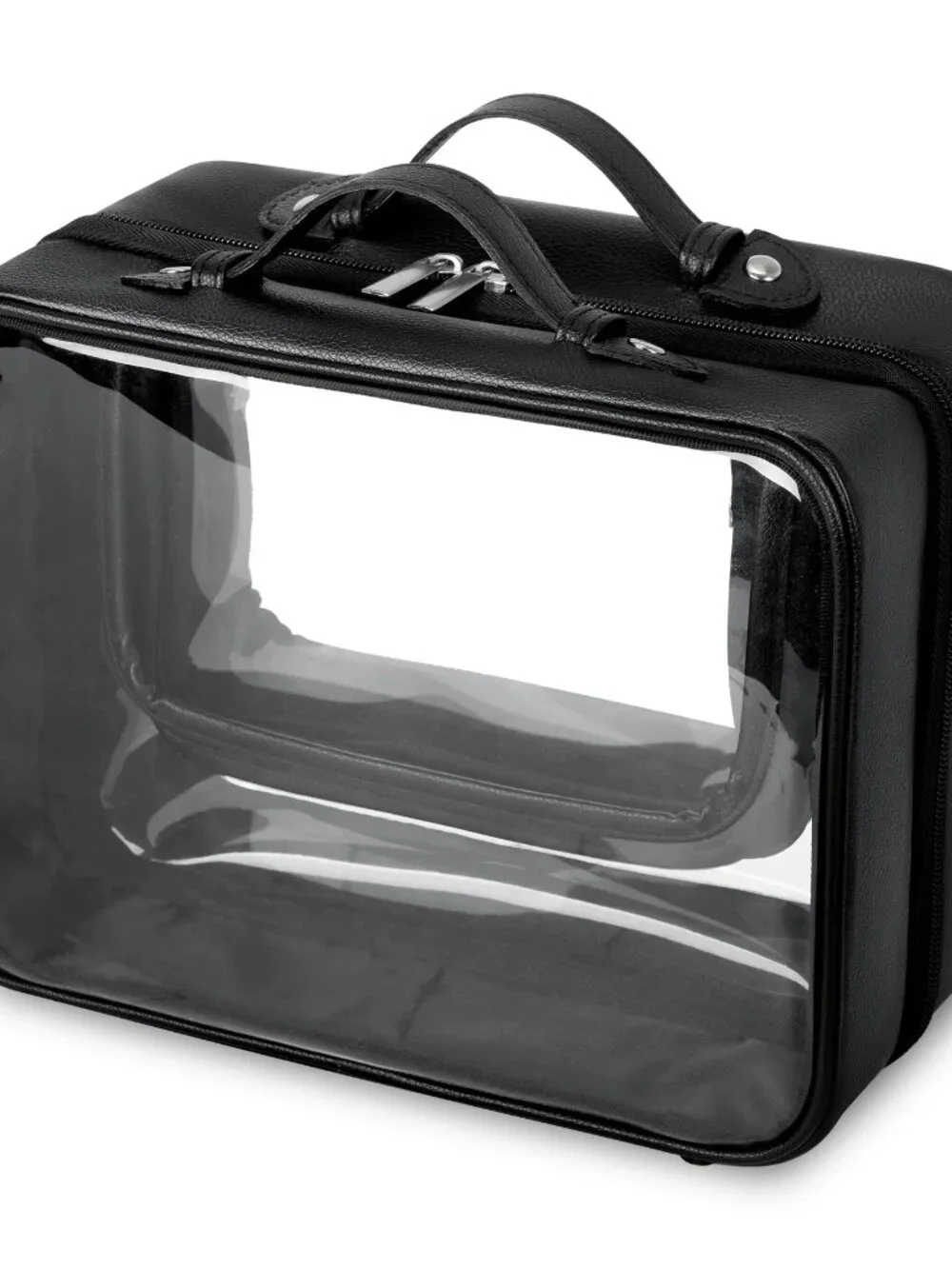 Large TSA approved black clear travel makeup toiletry bag clamshell design LARGE